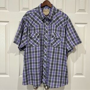 Vintage Wrangler Shirt Mens 3XL Western Pearl Snap Plaid Purple Black White